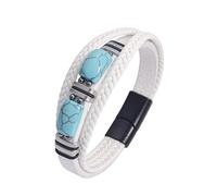 Mens Leather Bracelet, Turquoise Leather Bracelet Men Handmade Multi-Layer Braided Rope Cuff Bangle White Mens Gemstone Jewellery With Pouch Teen Boy Gifts For Graduation Birthday