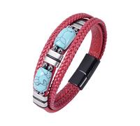 Mens Leather Bracelet Turquoise Multi-Layer Leather Woven Bracelet Multi-Layer Rope Cuff Bangle with Magnet Clasp Braided Wide Wristbands for Birthday Father's Day Christmas Ed 19Cm