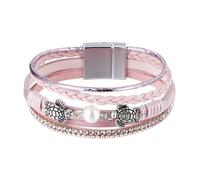 mens leather bracelet, Turtle Starfish Leather Wrap Bracelet Boho Rhinestone Pearl Cuff Bangle Stackable gemstone Jewellery Birthday Gifts for Women Girls pink