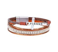 Mens Leather Bracelet, Women Cross Leather Bracelet Boho Faith Crucifix Wristband With Magnetic Clasp Meditation Amulet Handmade Cuff Bangle Gemstone Jewelry For Women Brown