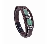 Mens Leather Bracelets,Brown Multi-Layer Braided Leather Bracelet Natural Stone Leather Bracelet With Magnetic Clasp Man Viking Wristband Valentines Gift For Dad Boyfriend Husband Green Aven
