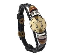 Mens Leather Bracelets,Constellation Leather Bracelet Black Adjustable Manifestation Bracelet Beaded Multilayer Braided Rope Leather Jewellery Fathers Day Gift For Him Dad Libra