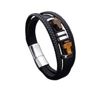 Mens Leather Bracelets, Cross Tiger'S Eye Stone Bracelet For Men Handmade Braided Natural Stone Beads Bangle Faith Crucifix Crystal Jewellery Gifts For Dad Him Husband Silver Buckle