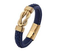 Mens Leather Bracelets, Infinity Knot Bracelet Handmade Braided Leather Wristband With Magnetic Clasp Blue Hip-Hop Men Jewellery Teen Boy Gifts For Graduation Birthday Son