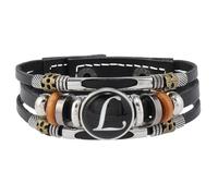 Mens Leather Bracelets, Initial Letter Leather Bracelet For Men Handmade Multi-Layer Braided Wristband With Pouch Vintage Jewellery Gifts For Dad Husband Brother Boyfriend Letter L