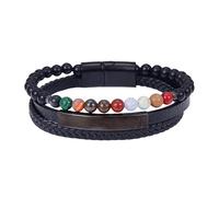 Mens Leather Bracelets, Leather Gemstone Bracelet Chakra Crystal Handmade Braided Cuff Bangle Magnetic Clasp Black Mens Jewellery With Pouch Teen Boy Gifts For Graduation Birthday