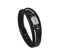Mens Leather Bracelets, Leather Gemstone Bracelet White Crystal Handmade Braided Cuff Bangle Magnetic Clasp Black Mens Jewellery With Pouch Teen Boy Gifts For Graduation Birthday