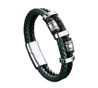 Mens Leather Bracelets,Mens Genuine Leather Bracelet Classic Handmade Braided Cuff Bracelet With Magnetic Clasp Punk Viking Jewellery Fathers Day Birthday Gifts For Dad Grandad Black Green 1