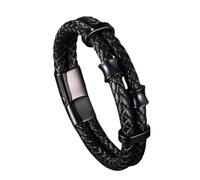 Mens Leather Bracelets,Mens Genuine Leather Bracelet Double Layer Braided Cuff Bracelet With Magnetic Clasp Punk Rock Jewellery Fathers Day Birthday Gifts For Dad Grandad Black 20.5Cm