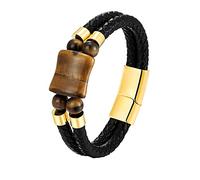 Mens Leather Bracelets,Men's Genuine Leather Tiger'S Eye Bracelet Braided Multi-Layer Rope Leathere Bracelets With Magnet Clasp Handmade Protection Jewellery Valentines Gift For Dad Boyfrien