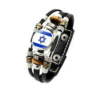 Mens Leather Bracelets, Multi-Layer Braided Leather Bracelet Adjustable National Flag Football Bangle With Snap Buttons Handmade Belief Jewelry Gift For Women Men Israel