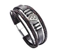 Mens Leather Bracelets, Multi-Layer Braided Leather Bracelet Creative Triangle Woven Wristband Bangle Stylish Charming Jewelry For Men Women Brown 21.5Cm