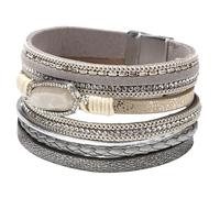 Mens Leather Bracelets, Multi-Layer Braided Leather Bracelet For Women Boho Natural Stone Cuff Wristband With Magnetic Clasp Handmade Crystal Jewelry Gifts For Women Silver