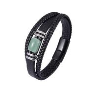 Mens Leather Bracelets,Multi-Layer Braided Leather Bracelet Natural Stone Leather Bracelet With Magnetic Clasp Handmade Punk Jewellery Valentines Gift For Dad Boyfriend Husband Green Aventur