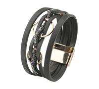 mens leather bracelets, Multi Layer Leather Wrap Bracelet magnetic clasp Handmade Braided wide cuff wristband bohemian crystal jewellery Birthday Gifts for Women Girls green