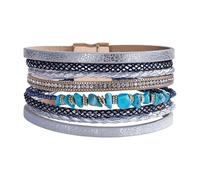 Mens Leather Bracelets, Natural Turquoise Stone Leather Bracelet Handmade Multi-Layer Braided Cuff Bangle With Magnetic Clasp Vintage Crystal Jewelry Gift For Women Teen Girls Green Turquois