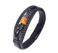 Mens Leather Bracelets, Tiger Eye Crystal Leather Bracelet Magnetic Clasp Handmade Braided Cuff Bangle Black Mens Gemstone Jewellery With Pouch Teen Boy Gifts For Graduation Birthday