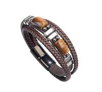 Mens Leather Bracelets, Tiger Eye Stone Leather Bracelet Multi-Layer Braided Rope Wristband With Magnetic Clasp Brown Mens Gemstone Jewellery With Pouch Teen Boy Gifts For Graduation Birthda