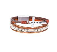 Mens Leather Bracelets, Women Cross Leather Bracelet Multi-Layer Braided Faith Crucifix Wristband With Magnetic Clasp Handmade Cuff Bangle Boho Rhinestones Jewelry Coffee