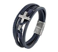 Mens Leather Braided Cross Bracelet Handmade Multi Layer Leather Cuff Bangle With Magnetic Clasp Lucky Vintage Jewellery For Dad Him Husband Blue 21Cm