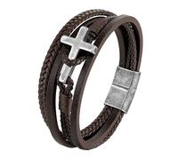 Mens Leather Braided Cross Bracelet Handmade Multi Layer Leather Cuff Bangle With Magnetic Clasp Lucky Vintage Jewellery For Dad Him Husband Brown 19Cm