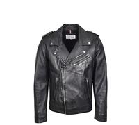 Mens Leather Brando Biker Style Jacket Cross Zip Daylen Black (UK, Alpha, 3XL, Regular, Regular, Black)