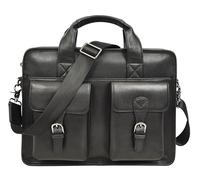 Men's Leather Briefcase Business Work Bag with Multiple Pockets Office Messenger Thorne (Black)