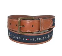 Tommy Hilfiger Men's Ribbon Inlay Fabric Belt with Single Prong Buckle, Navy, 36