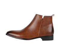 Men's Leather Chelsea Boots, Pointed Toe, Lightweight Boots, Wide Heel, Winter, Casual Shoes, Warm and Comfortable, Large Size Shoes, Brown, 9 UK