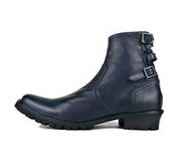 Men's Leather Chukka Western Cowboy Boots Buckle Side Zip Casual Punk Classic Boots,Blue,8