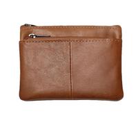 Men's Leather Coin Purse Zipper Small Wallet, Slim Pocket Organizer for Coins, Cash, Cards, Travel, Work, Business, Daily,Brown