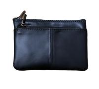Men's Leather Coin Purse Zipper Small Wallet, Slim Pocket Organizer for Coins, Cash, Cards, Travel, Work, Business, Daily,Black