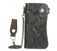 Mens Leather Credit ID Cards Holder Long Chain Wallet Biker Trucker Heavy Thick (Dragon)