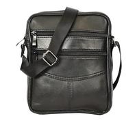 Mens Leather Crossbody Shoulder Body Bag with Multiple Zipper Pockets Adjustable Strap Black HOL672