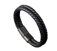 Men's Leather Cuff, Color Braided Wristband | BUSINESS CASUAL: double braided cuff, black or brown, matte clasp, easy wear, no style worry for gifting.