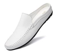 Men's Leather Driving Moccasins - Breathable Backless Slip On Loafers Lightweight Flexible Walking Shoes Black White Brown
