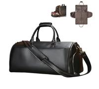 Men's Leather Duffle Bag with Wheels,Rolling Travel Luggage with Handle,Large Convertible Garment Weekender Bags