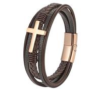Men'S Leather Faith Cross Bracelet Multi-Layer Braided Leather Bracelets With Magnetic Clasp Handmade Punk Jewelry Christian Religious Gifts For Him Her Rose Red 18 Cm