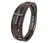 Men'S Leather Faith Cross Bracelet Multi-Layer Braided Leather Bracelets With Magnetic Clasp Handmade Punk Jewelry Christian Religious Gifts For Him Her Black 19 Cm