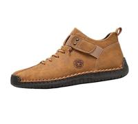 Men's Leather Flat Loafers 6 UK Retro High Top Chukka Boots with Elastic Band Round Toe Non-Slip Walking Shoes Casual Driving Daily Business Sneakers Brown Gift
