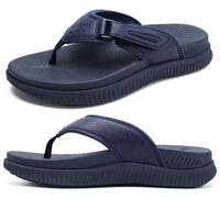 Mens Leather Flip Flops Men's Recovery Walking Sandals Orthopedic Thick Athletic Cushion Sport Slider for Man Outdoor Summer Beach Water Sandals with Comfortable Plantar Fasciitis Arch Support,10 Blue