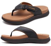 Mens Leather Flip Flops Men's Recovery Walking Sandals Orthopedic Thick Athletic Cushion Sport Slider for Man Outdoor Summer Beach Water Sandals with Comfortable Plantar Fasciitis Arch Support,7 Brown