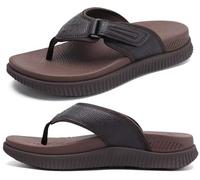 Mens Leather Flip Flops Men's Recovery Walking Sandals Orthopedic Thick Athletic Cushion Sport Slider for Man Outdoor Summer Beach Water Sandals with Comfortable Plantar Fasciitis Arch Support,7 Brown