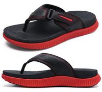 Mens Leather Flip Flops Men's Recovery Walking Sandals Orthotic Thick Athletic Cushion Sport Slider for Man Outdoor Summer Beach Water Sandals with Comfortable Plantar Fasciitis Arch Support,7 Red