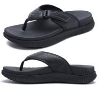 Mens Leather Flip Flops Men's Recovery Walking Sandals Orthotic Thick Athletic Cushion Sport Slider for Man Outdoor Summer Beach Water Sandal with Comfortable Plantar Fasciitis Arch Support,10.5 Black