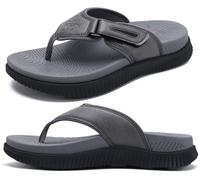 Mens Leather Flip Flops Men's Recovery Walking Sandals Orthotic Thick Athletic Cushion Sport Slider for Man Outdoor Summer Beach Water Sandals with Comfortable Plantar Fasciitis Arch Support,9.5 Grey