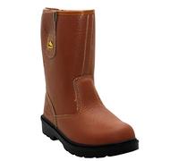 Mens Leather Fur Lined Mid Calf Steel Toe Cap Slip On Safety Industrial Work Rigger Boots Shoes UK Sizes 7-13 (UK 12, Tan)