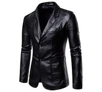Men'S Leather Jacket，Autumn Blazer Jacket，Pu Coats Business Slim Fit Leather Jacket Men Suit (Color : Black, Size : 5XL)