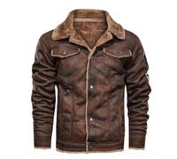 Mens Leather Jacket, Bomber Jackets Vintage Winter Casual Fleece Aviator Distress Faux Leather Jacket Navy Pilot Bomber Jacket Thickened Warm Full Zip Lapel Windproof And Waterproof Jacket
