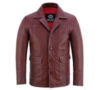 Men's Leather Jacket-Brad Pitt Fight Club Dark Red Blazer-Real Leather Jacket for Men-Vintage Distressed Style-Premium Cowhide-Tailored Fit-UK Leather Jackets (UK, Alpha, M, Regular, Regular, RED)